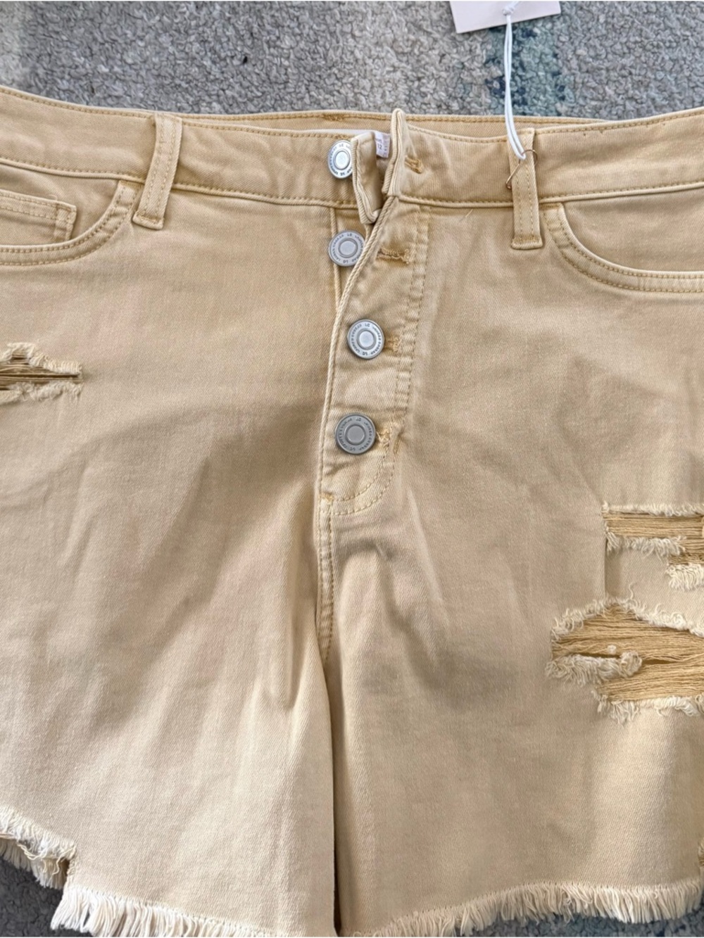 LC Lauren Conrad Creamy Yellow Distressed Button-Fly Super High Rise Shorts